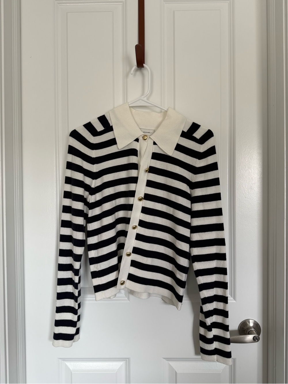 Striped Black & White Button-Up Polo Cardigan